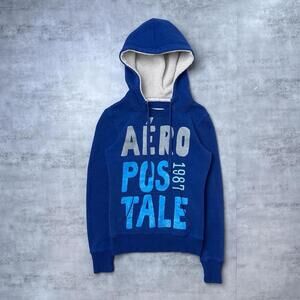Y2K Aeropostale 00s Blue Fur Hood Hoodie Jacket